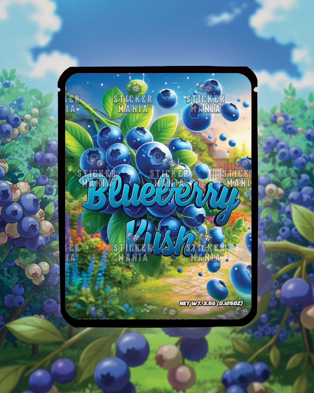 Blueberry Kush | Pre-Made Sticker Bag | 3.5g
