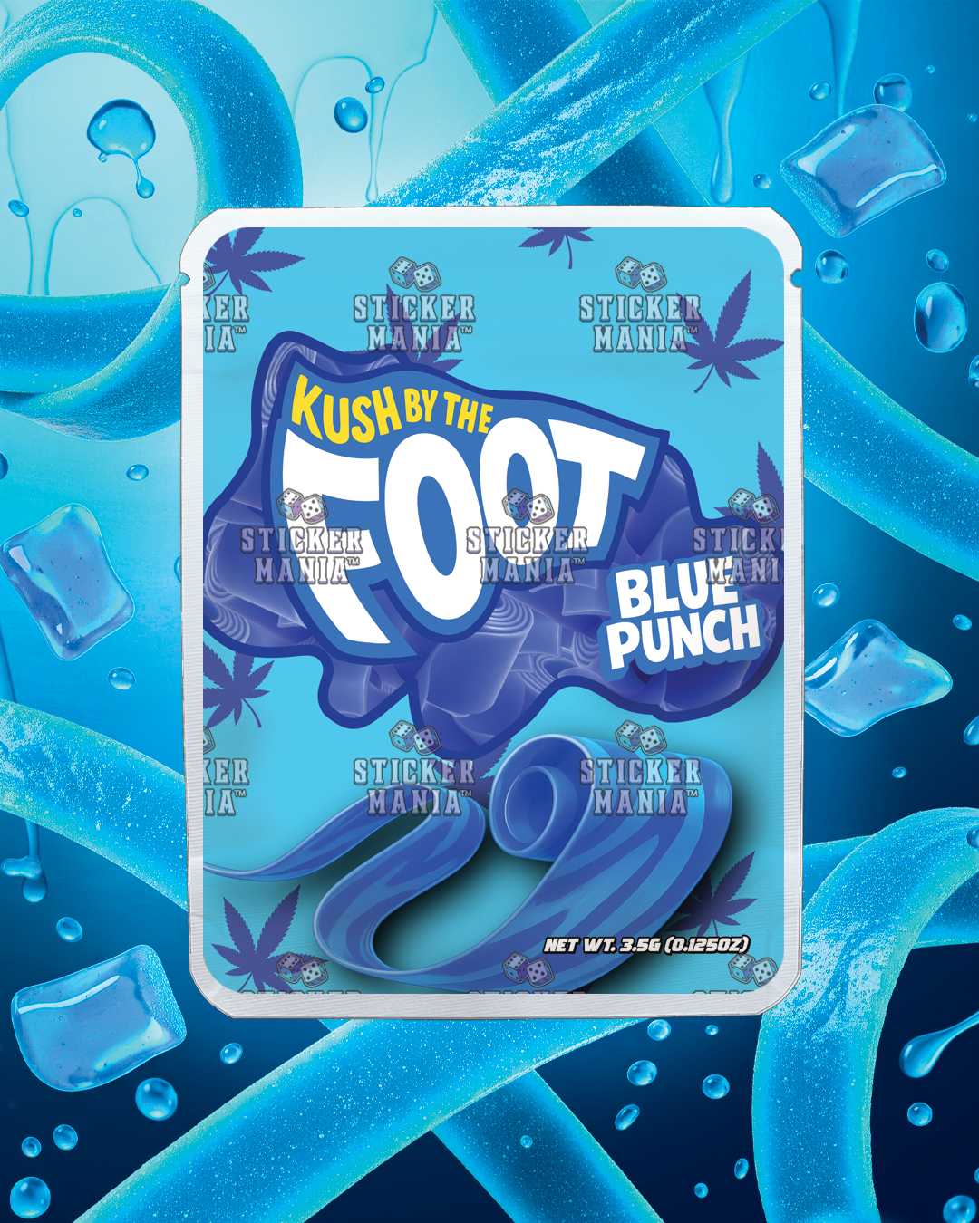 Kush By The Foot Blue Punch | Pre-Made Sticker Bag | 3.5g