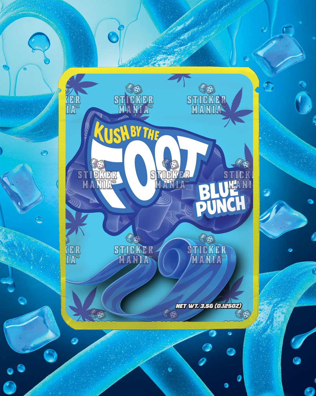 Kush By The Foot Blue Punch | Pre-Made Sticker Bag | 3.5g