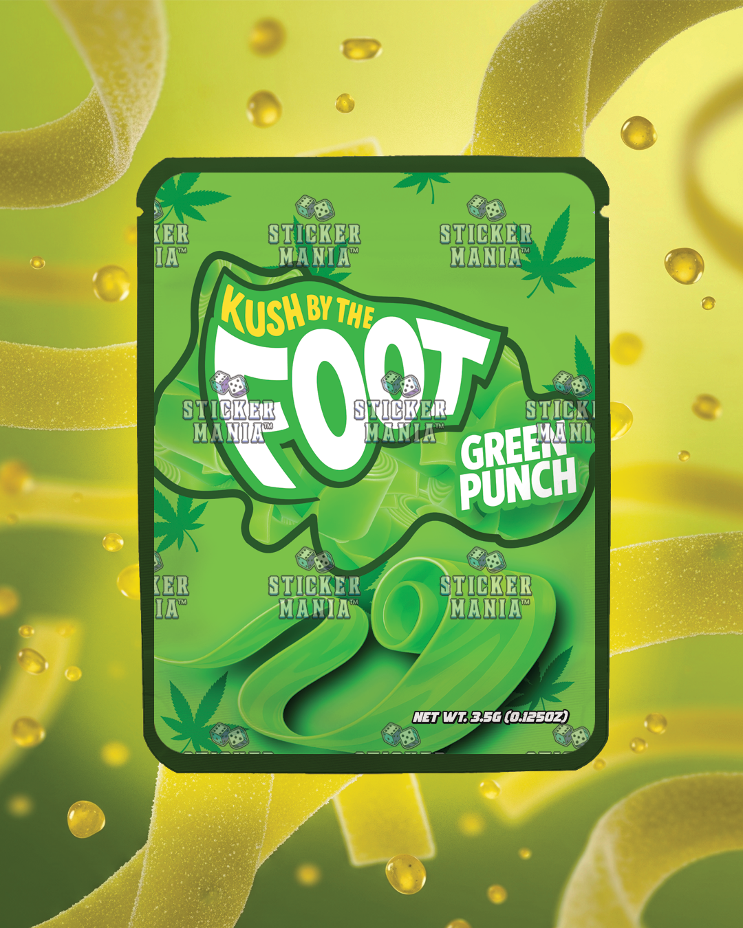 Kush By The Foot Green Punch | Pre-Made Sticker Bag | 3.5g