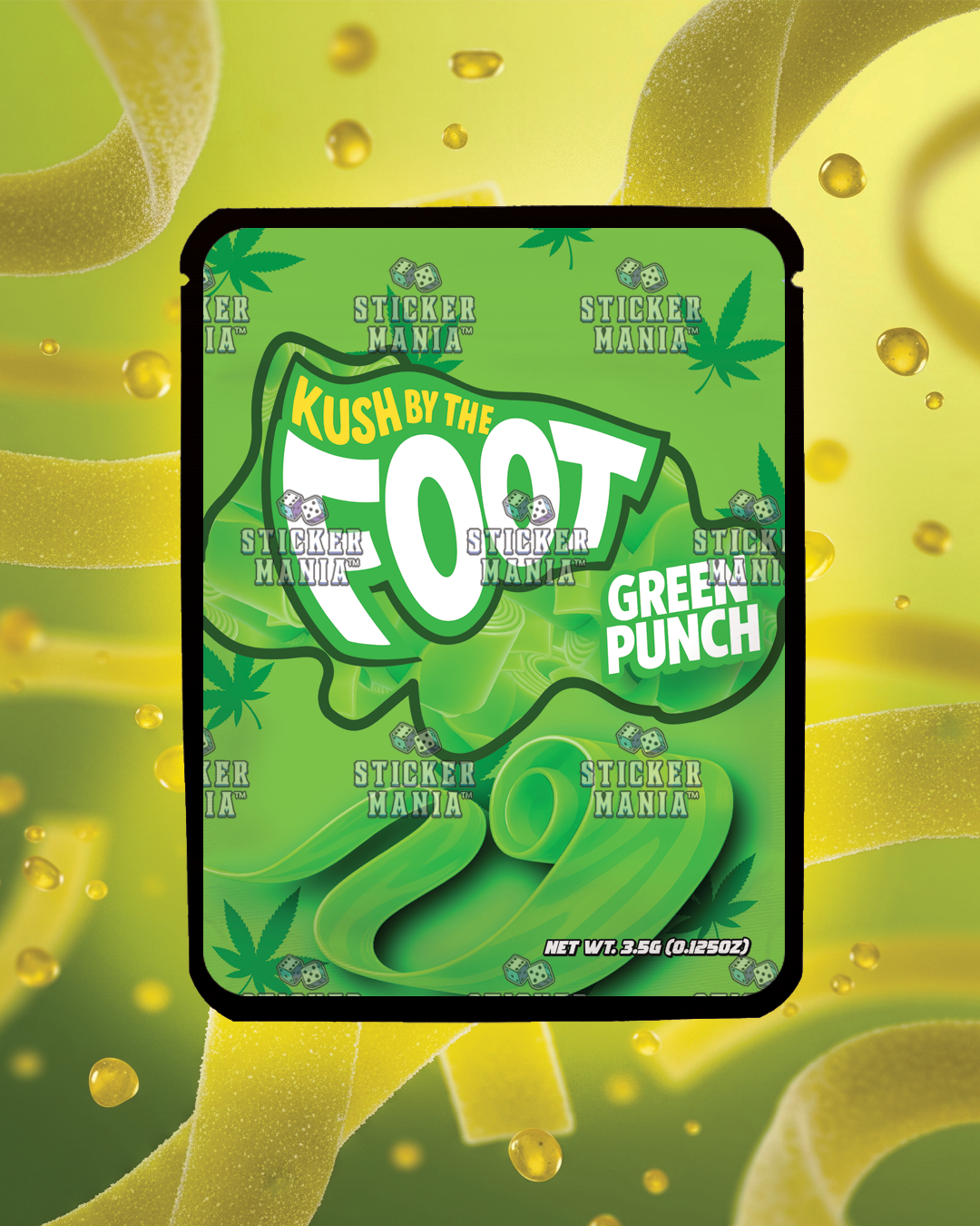 Kush By The Foot Green Punch | Pre-Made Sticker Bag | 3.5g