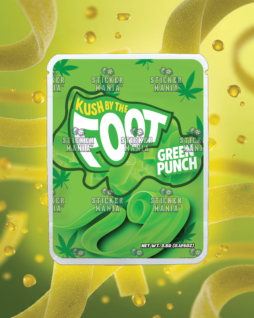 Kush By The Foot Green Punch | Pre-Made Sticker Bag | 3.5g