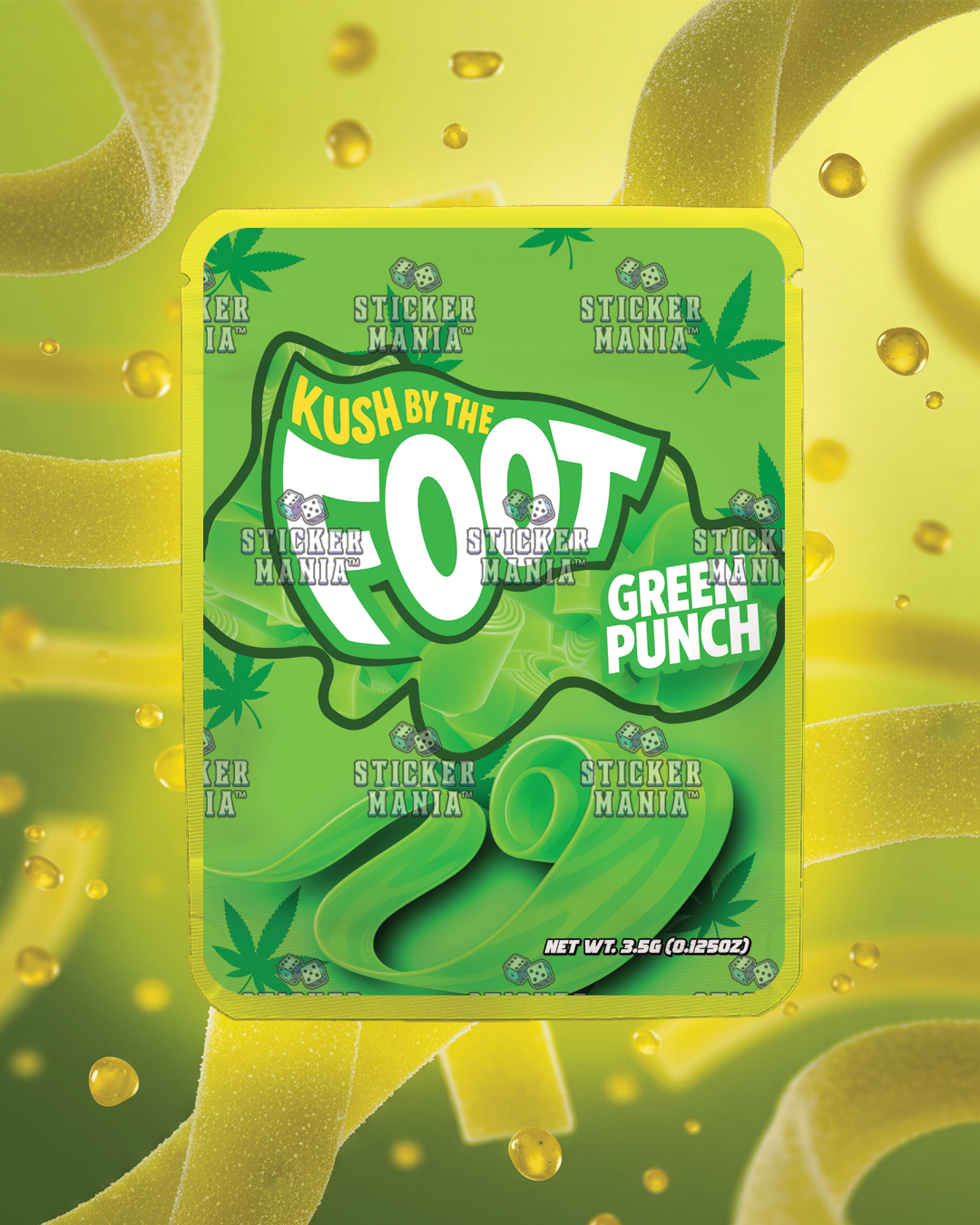 Kush By The Foot Green Punch | Pre-Made Sticker Bag | 3.5g