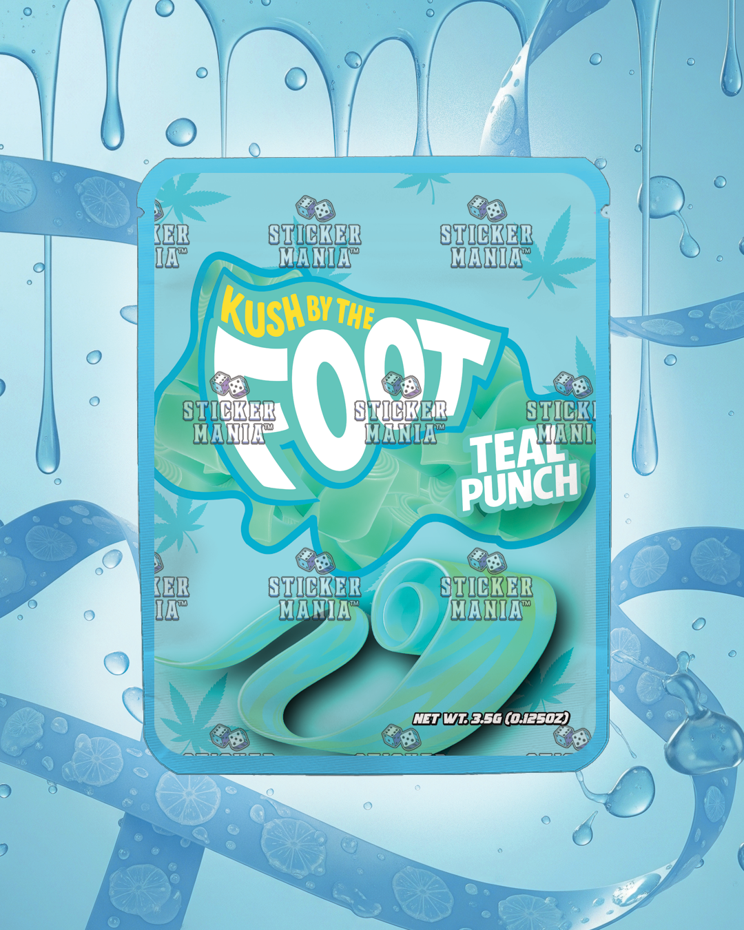 Kush By The Foot Teal Punch | Pre-Made Sticker Bag | 3.5g