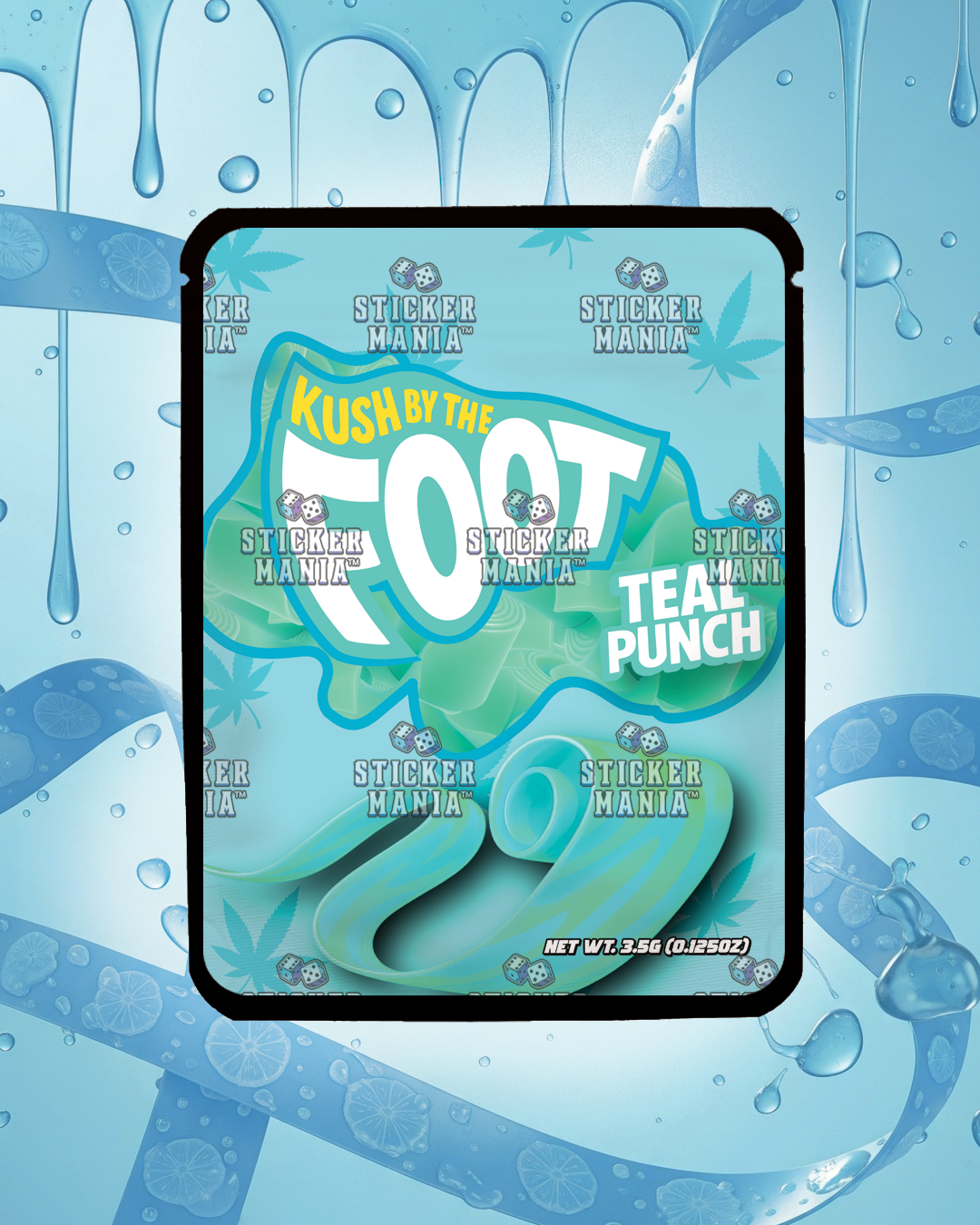 Kush By The Foot Teal Punch | Pre-Made Sticker Bag | 3.5g
