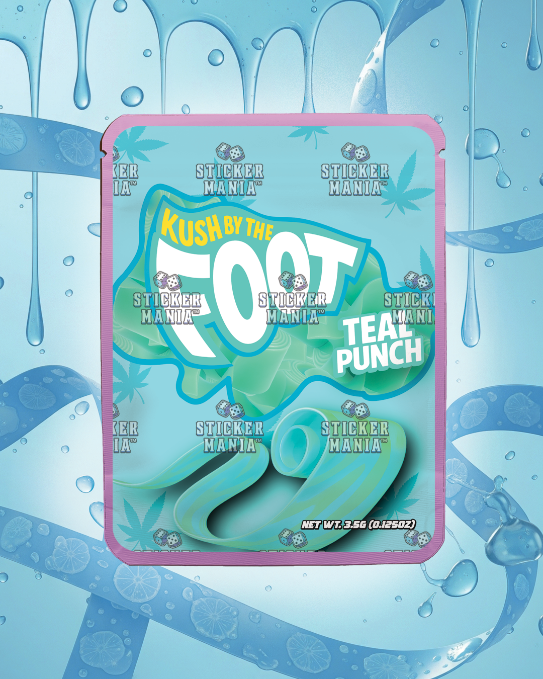 Kush By The Foot Teal Punch | Pre-Made Sticker Bag | 3.5g