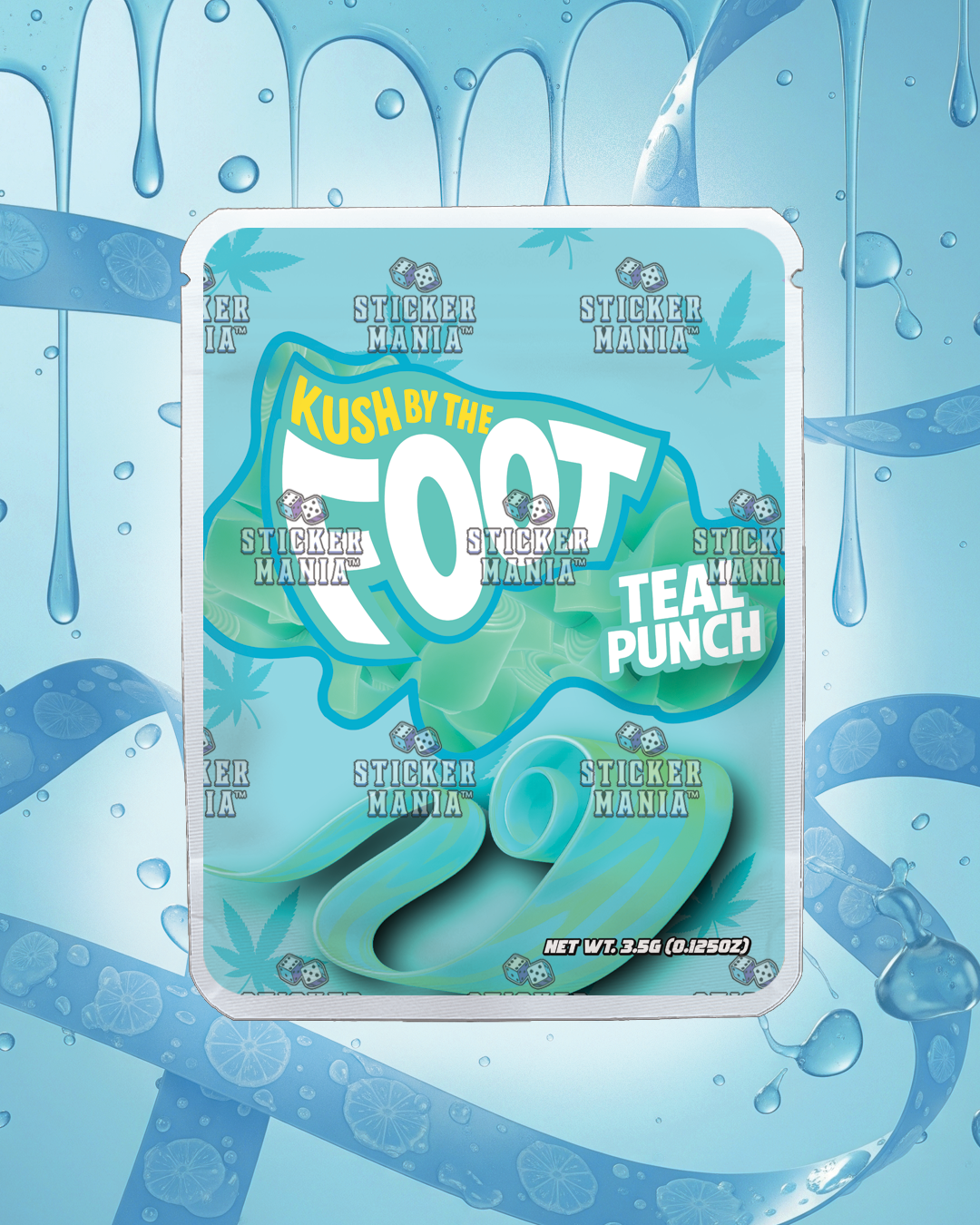 Kush By The Foot Teal Punch | Pre-Made Sticker Bag | 3.5g