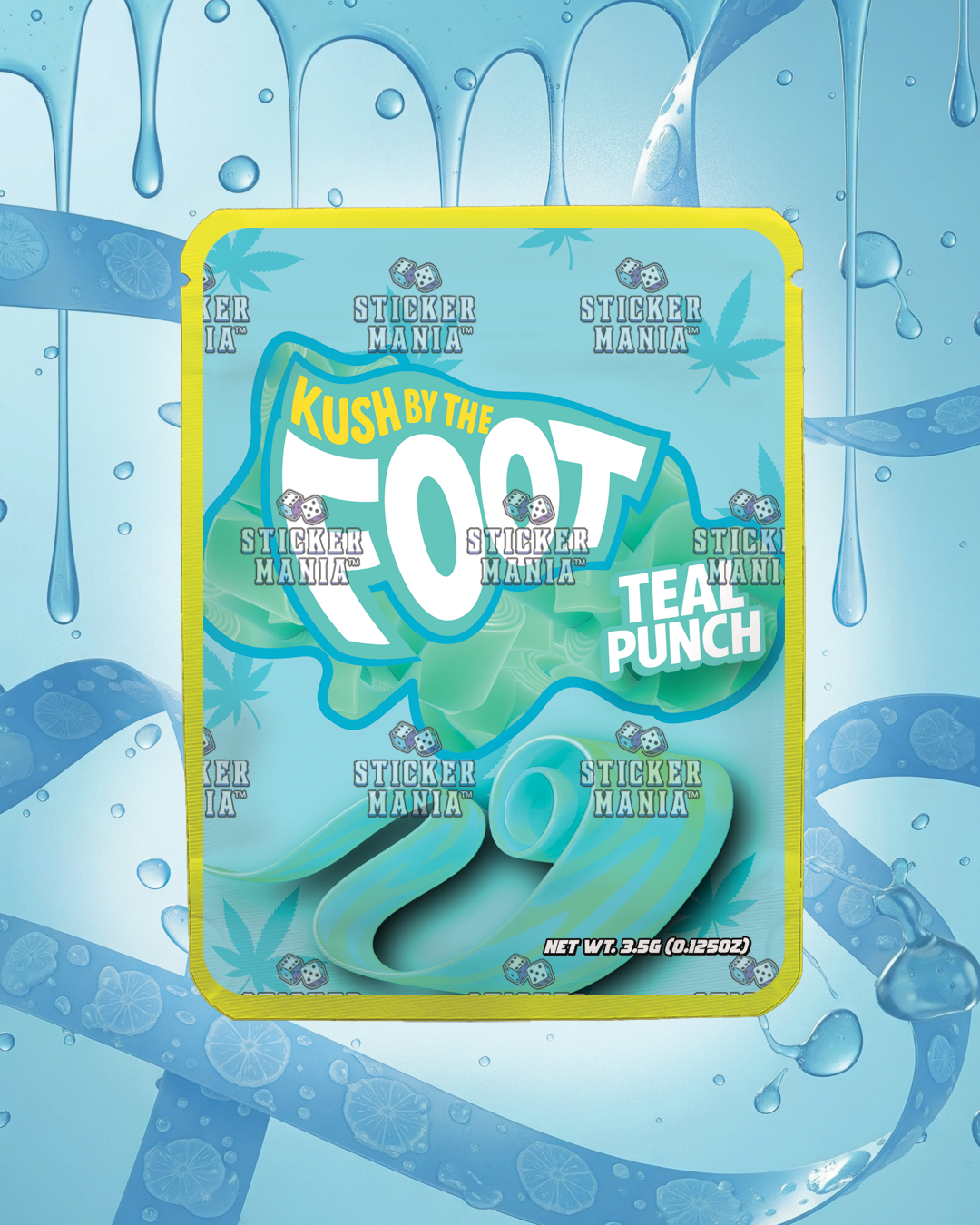 Kush By The Foot Teal Punch | Pre-Made Sticker Bag | 3.5g