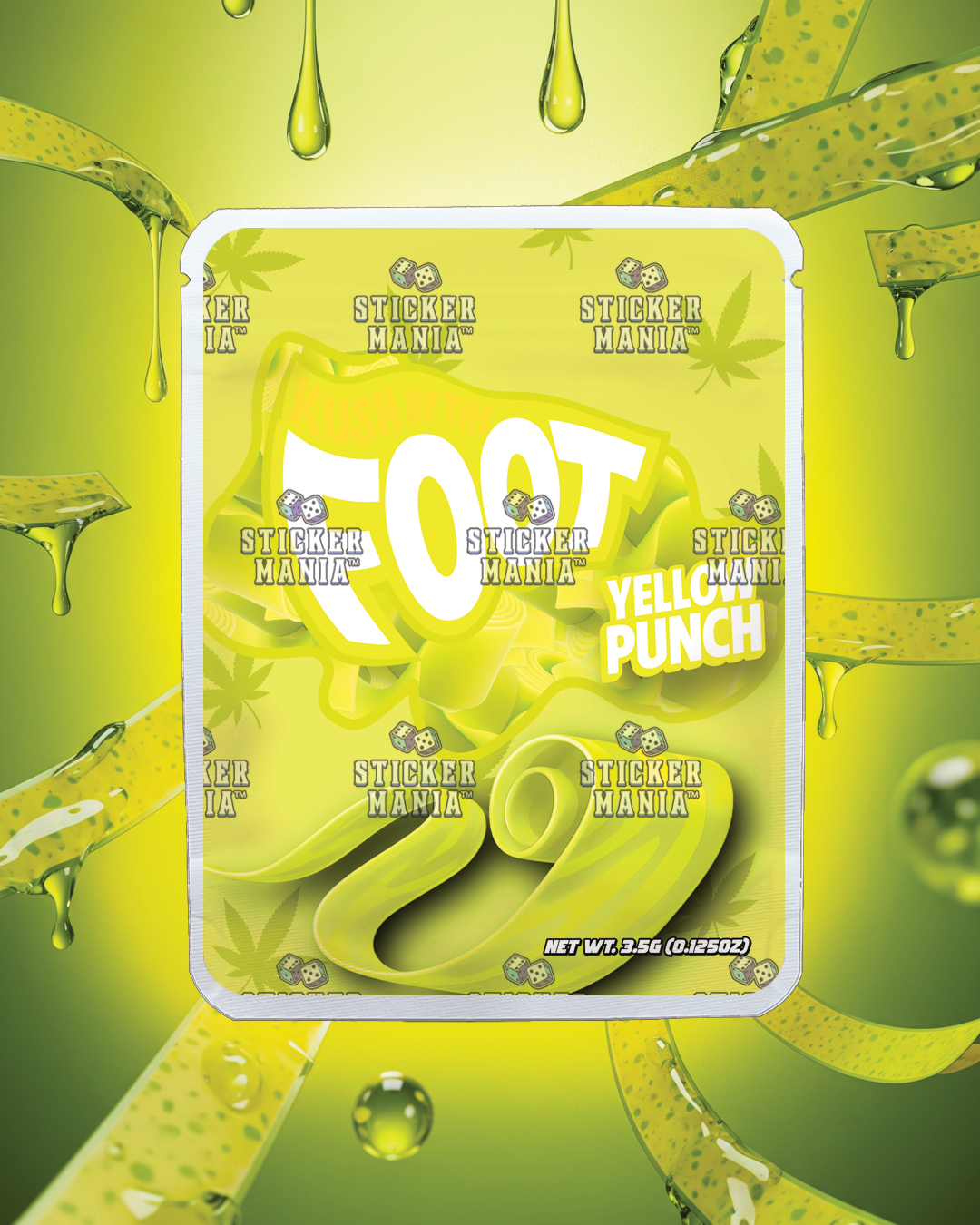 Kush By The Foot Yellow Punch | Pre-Made Sticker Bag | 3.5g