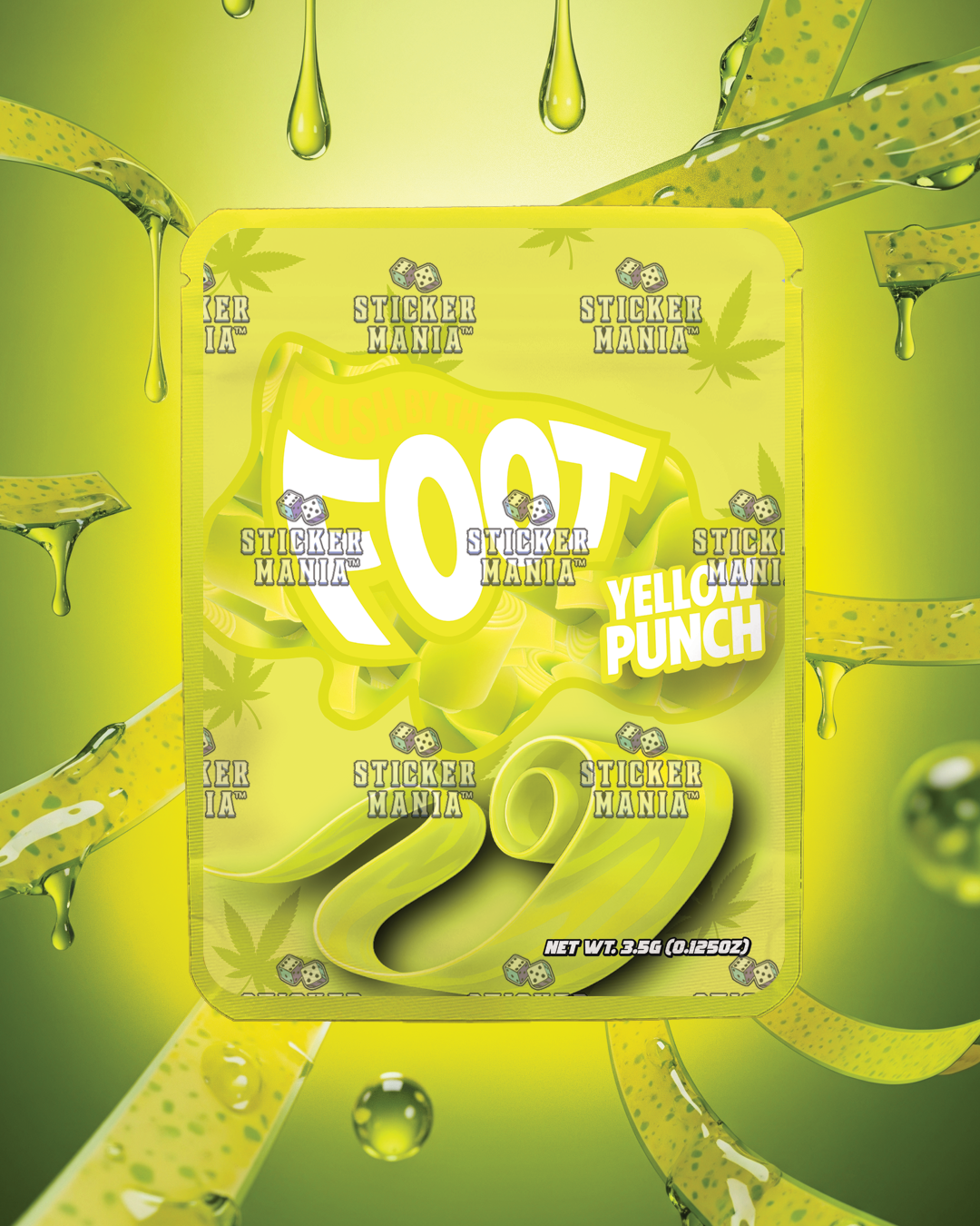 Kush By The Foot Yellow Punch | Pre-Made Sticker Bag | 3.5g