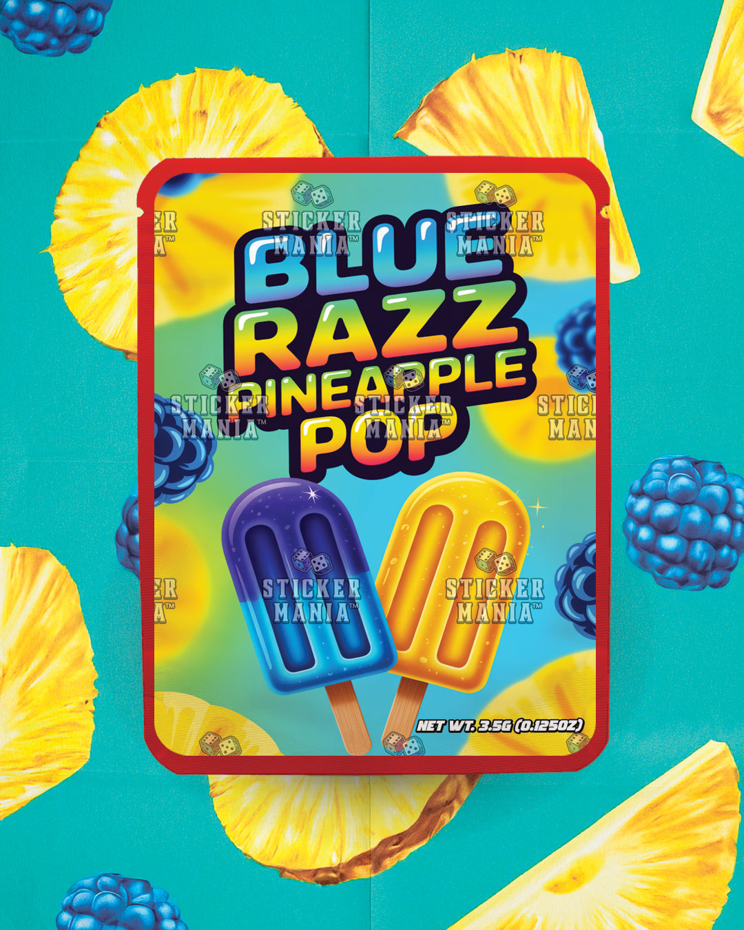 Blue Razz Pineapple Pop | Pre-Made Sticker Bag | 3.5g