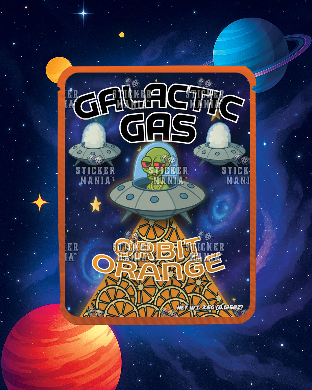 Galactic Gas Orbit Orange | Pre-Made Sticker Bag | 3.5g