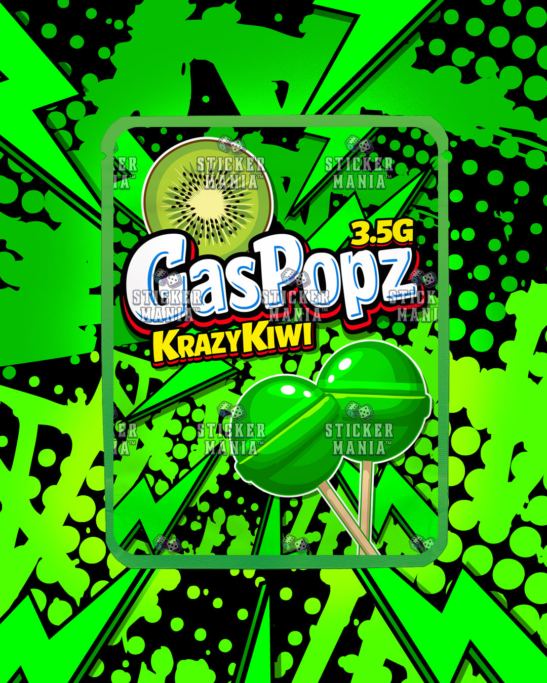 Gas Popz Krazy Kiwi | Pre-Made Sticker Bag | 3.5g