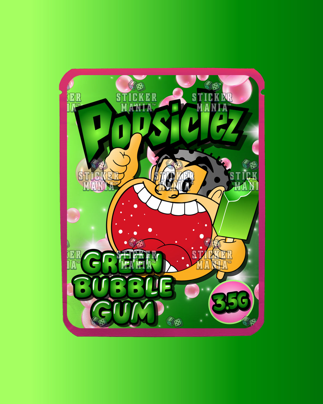 Popsiclez Green Bubble Gum | Pre-Made Sticker Bag | 3.5g