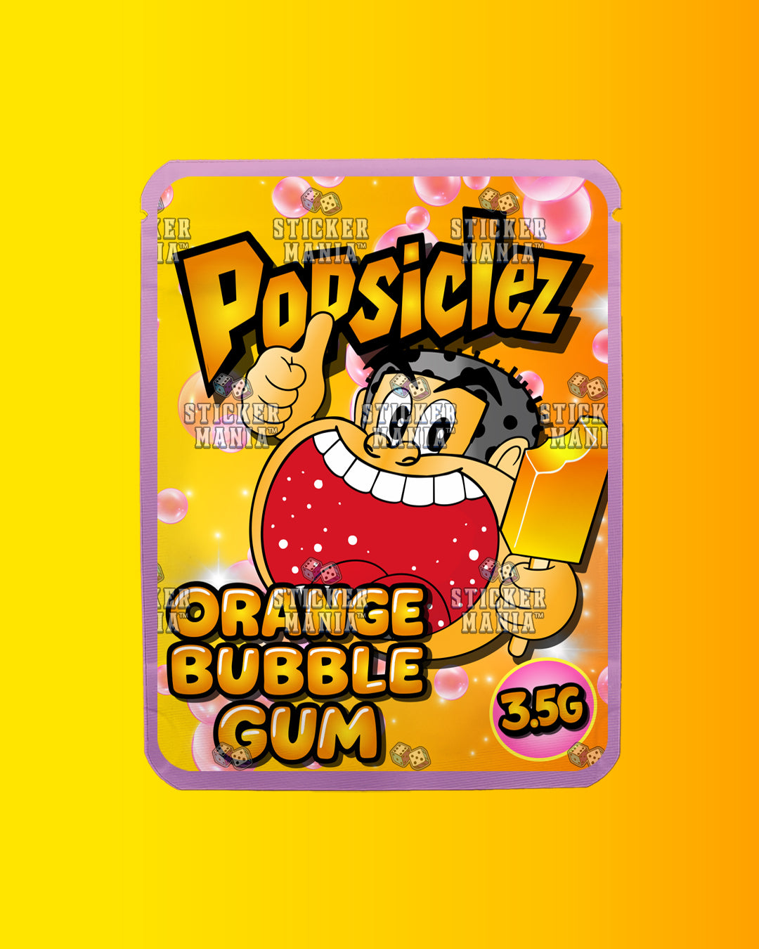 Popsiclez Orange Bubble Gum | Pre-Made Sticker Bag | 3.5g