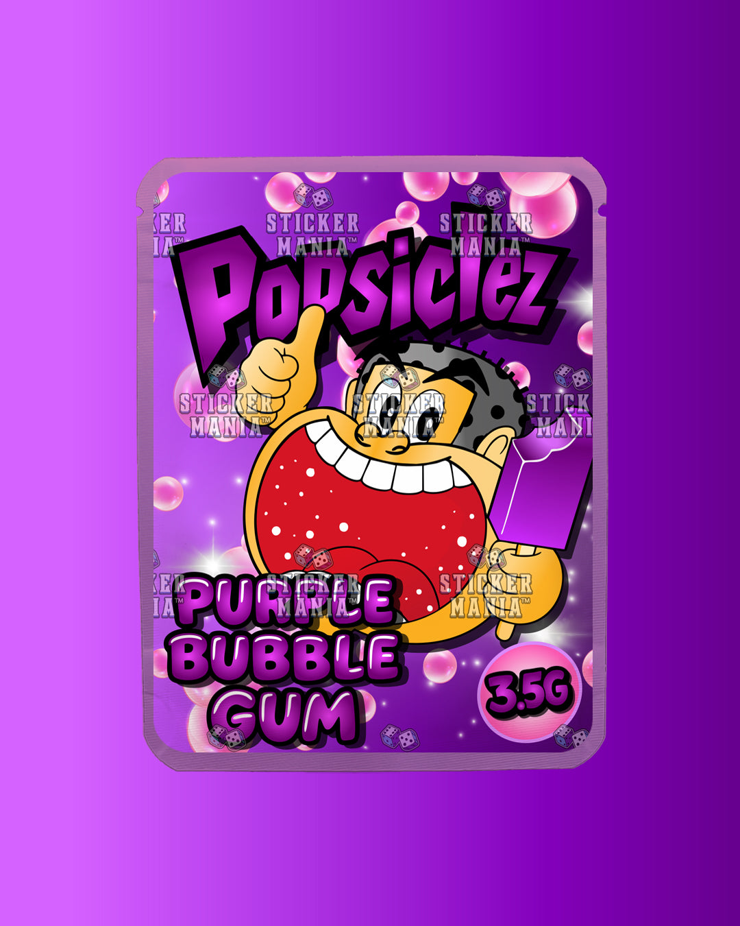 Popsiclez Purple Bubble Gum | Pre-Made Sticker Bag | 3.5g