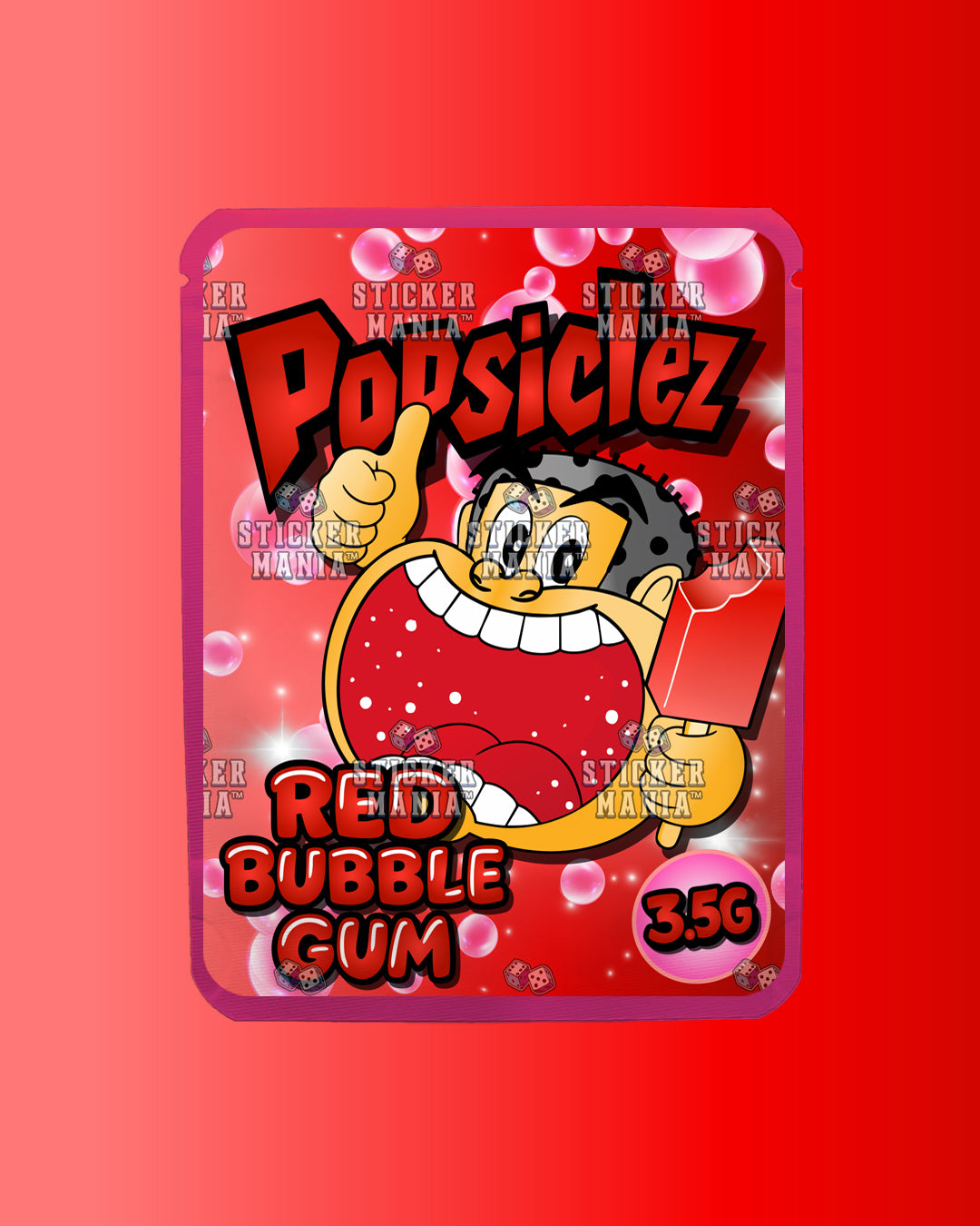 Popsiclez Red Bubble Gum | Pre-Made Sticker Bag | 3.5g