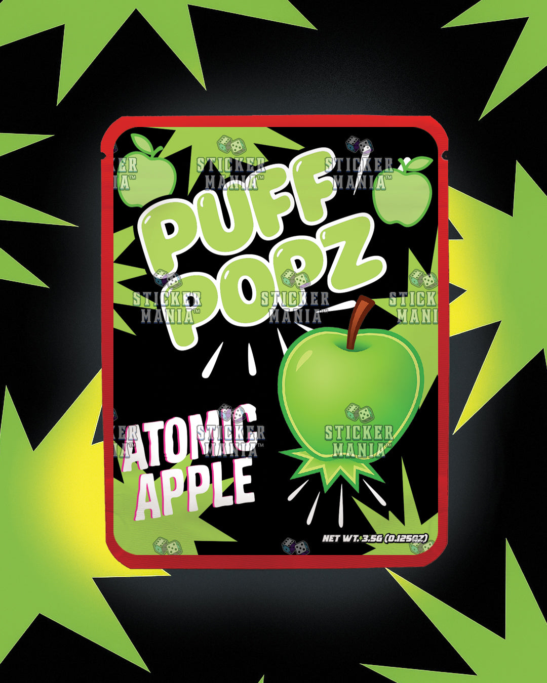 Puff Popz Atomic Apple | Pre-Made Sticker Bag | 3.5g
