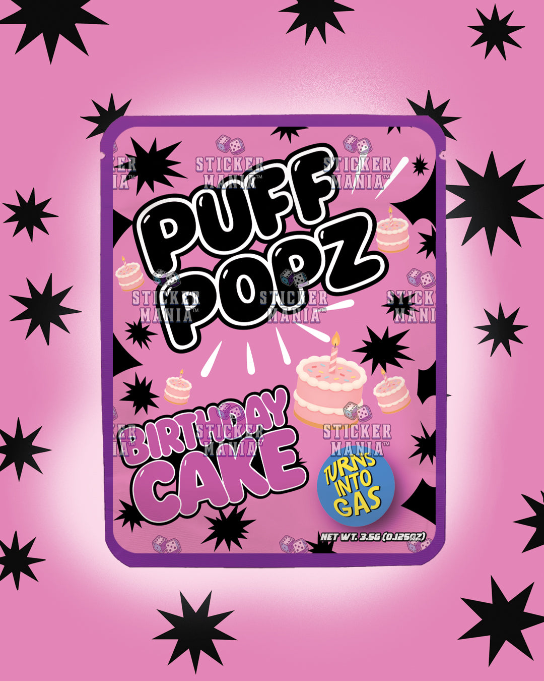 Puff Popz Birthday Cake | Pre-Made Sticker Bag | 3.5g