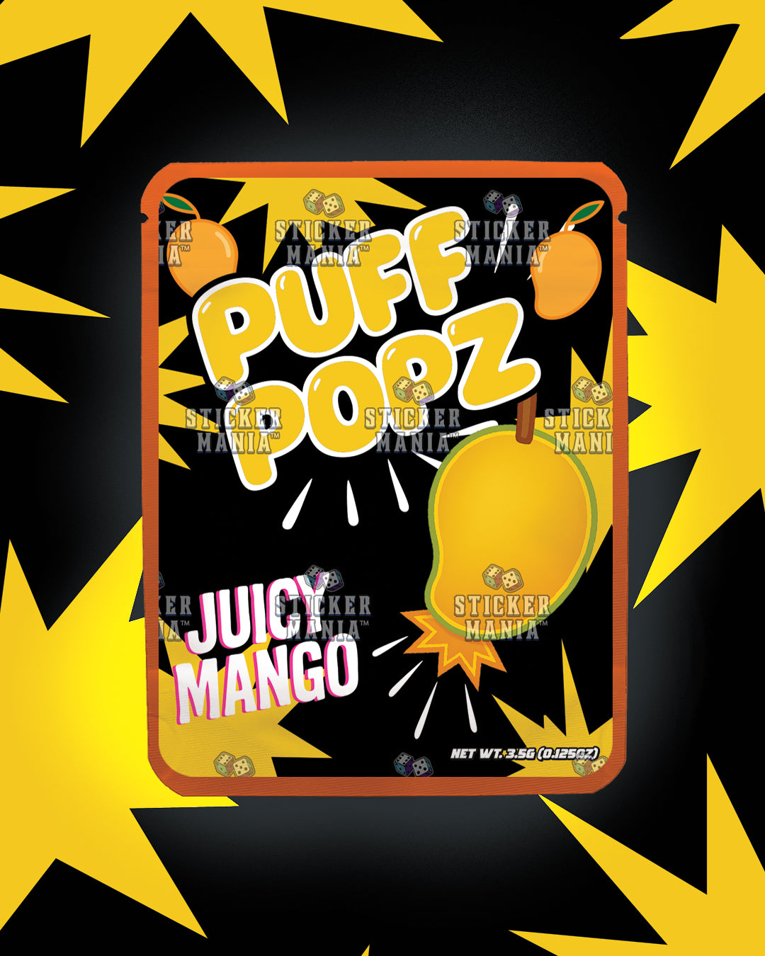 Puff Popz Juicy Mango | Pre-Made Sticker Bag | 3.5g