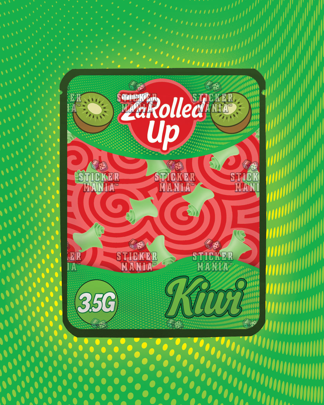 Za Rolled Up Kiwi | Pre-Made Sticker Bag | 3.5g