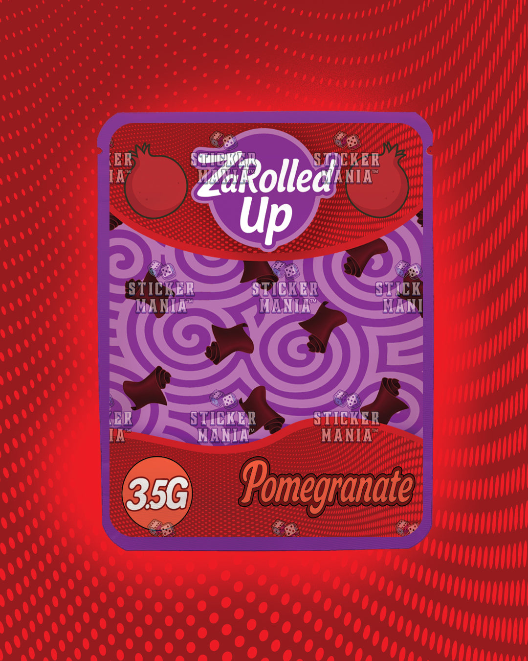 Za Rolled Up Pomegranate | Pre-Made Sticker Bag | 3.5g