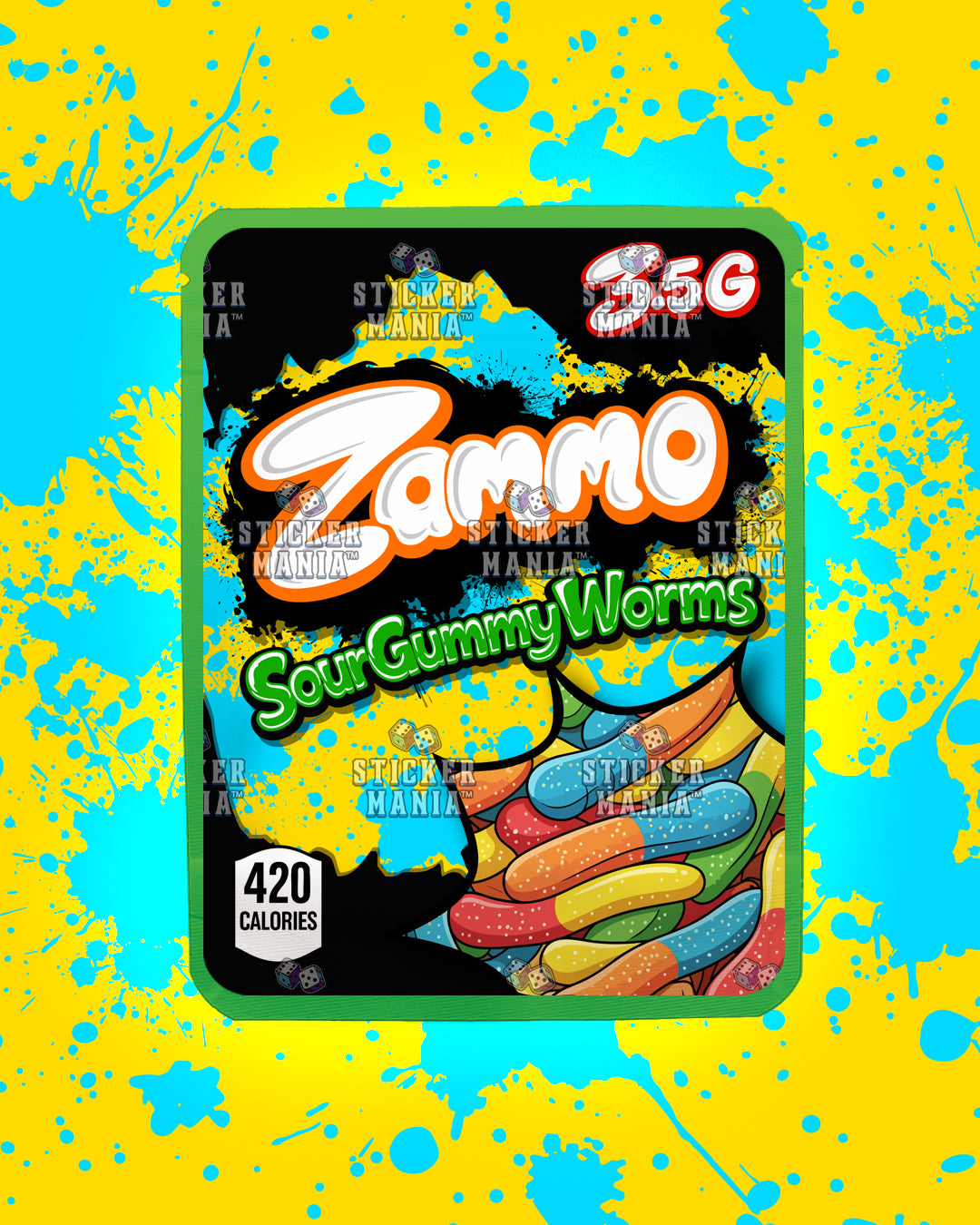 Zammo Sour Gummy Worm | Pre-Made Sticker Bag | 3.5g