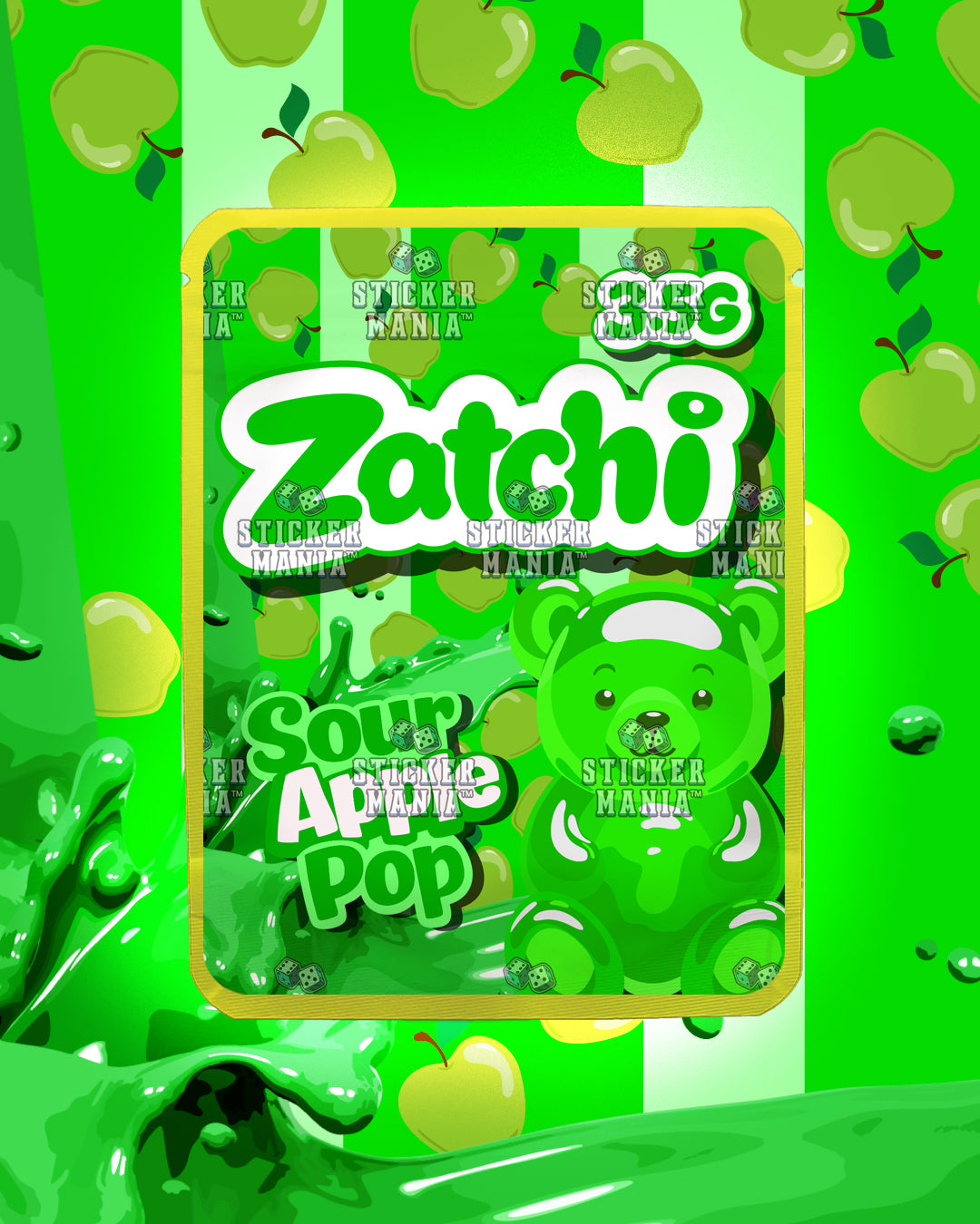 Zatchi Sour Apple Pop | Pre-Made Sticker Bag | 3.5g