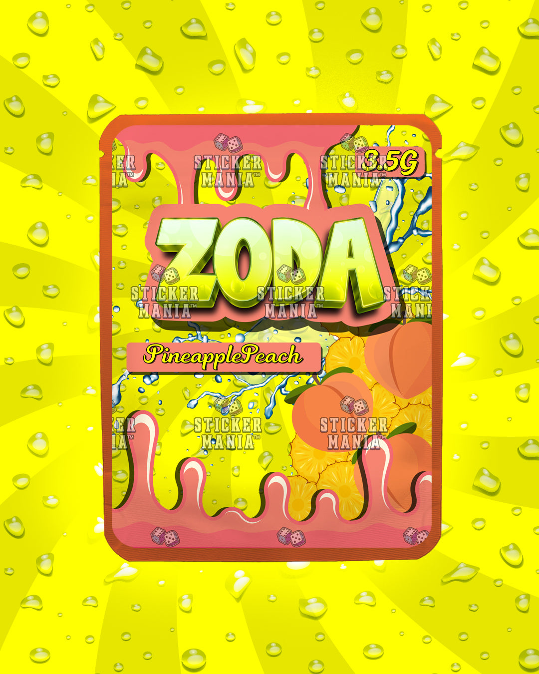 Zoda Pineapple Peach | Pre-Made Sticker Bag | 3.5g