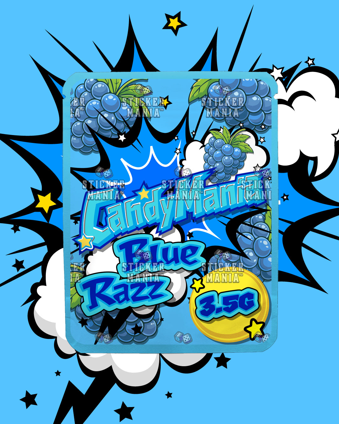 Candy Mania Blue Razz | Pre-Made Sticker Bag | 3.5g