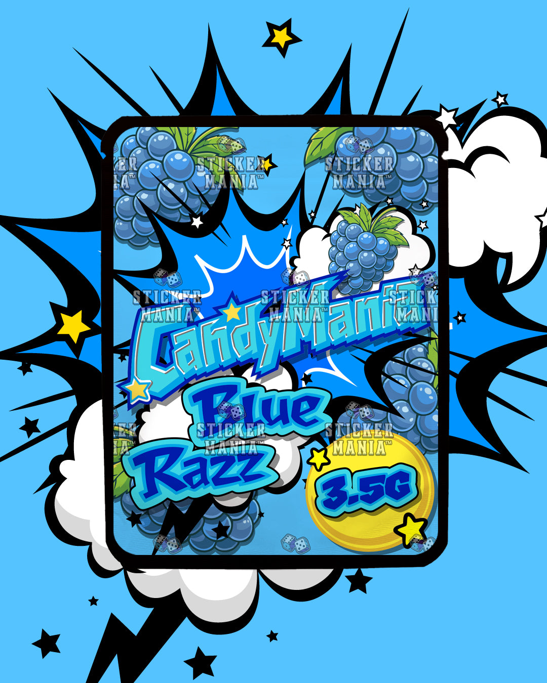 Candy Mania Blue Razz | Pre-Made Sticker Bag | 3.5g