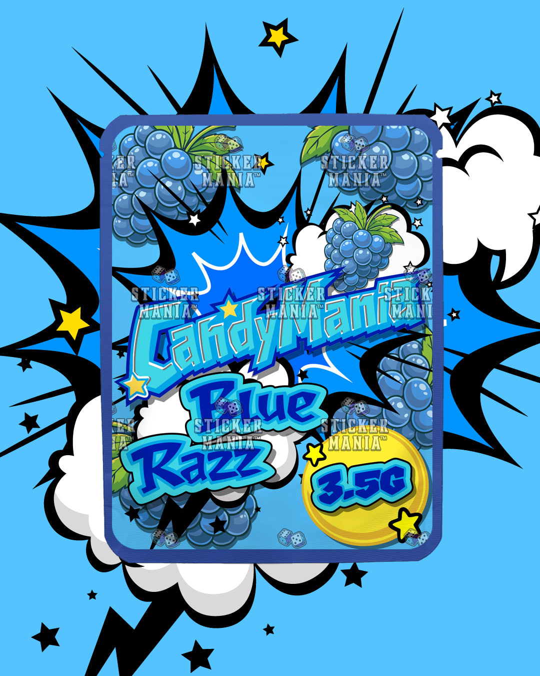 Candy Mania Blue Razz | Pre-Made Sticker Bag | 3.5g