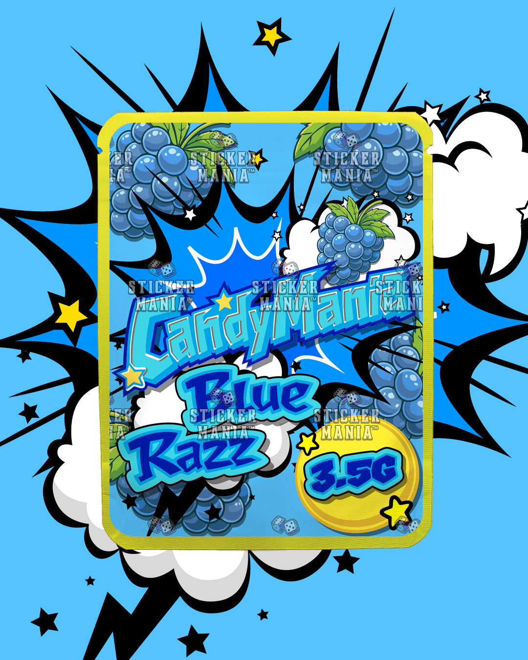 Candy Mania Blue Razz | Pre-Made Sticker Bag | 3.5g