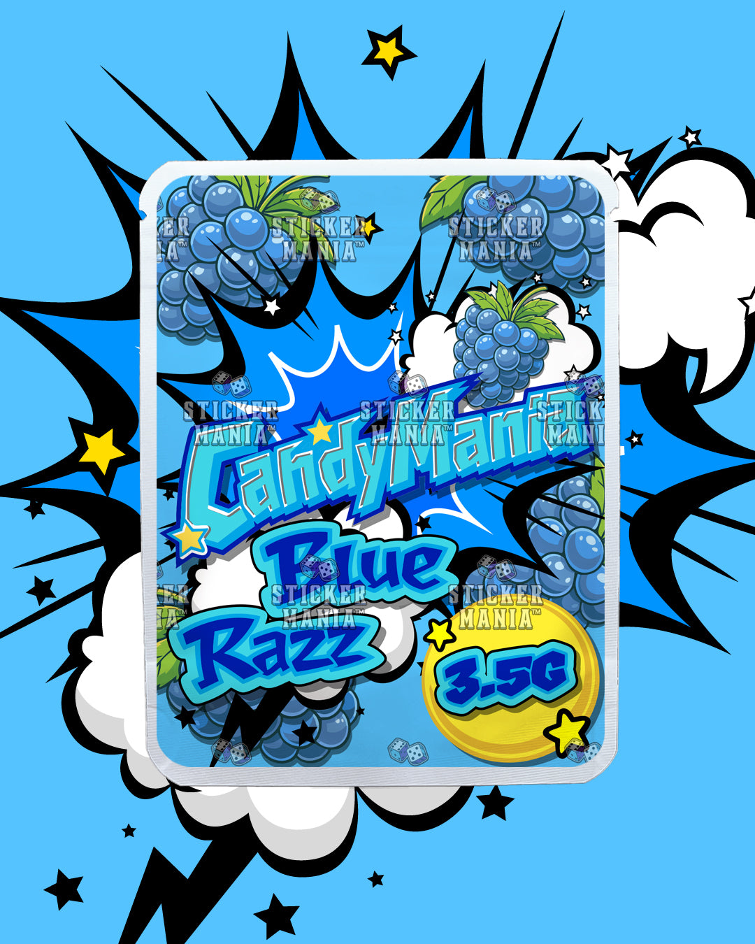 Candy Mania Blue Razz | Pre-Made Sticker Bag | 3.5g