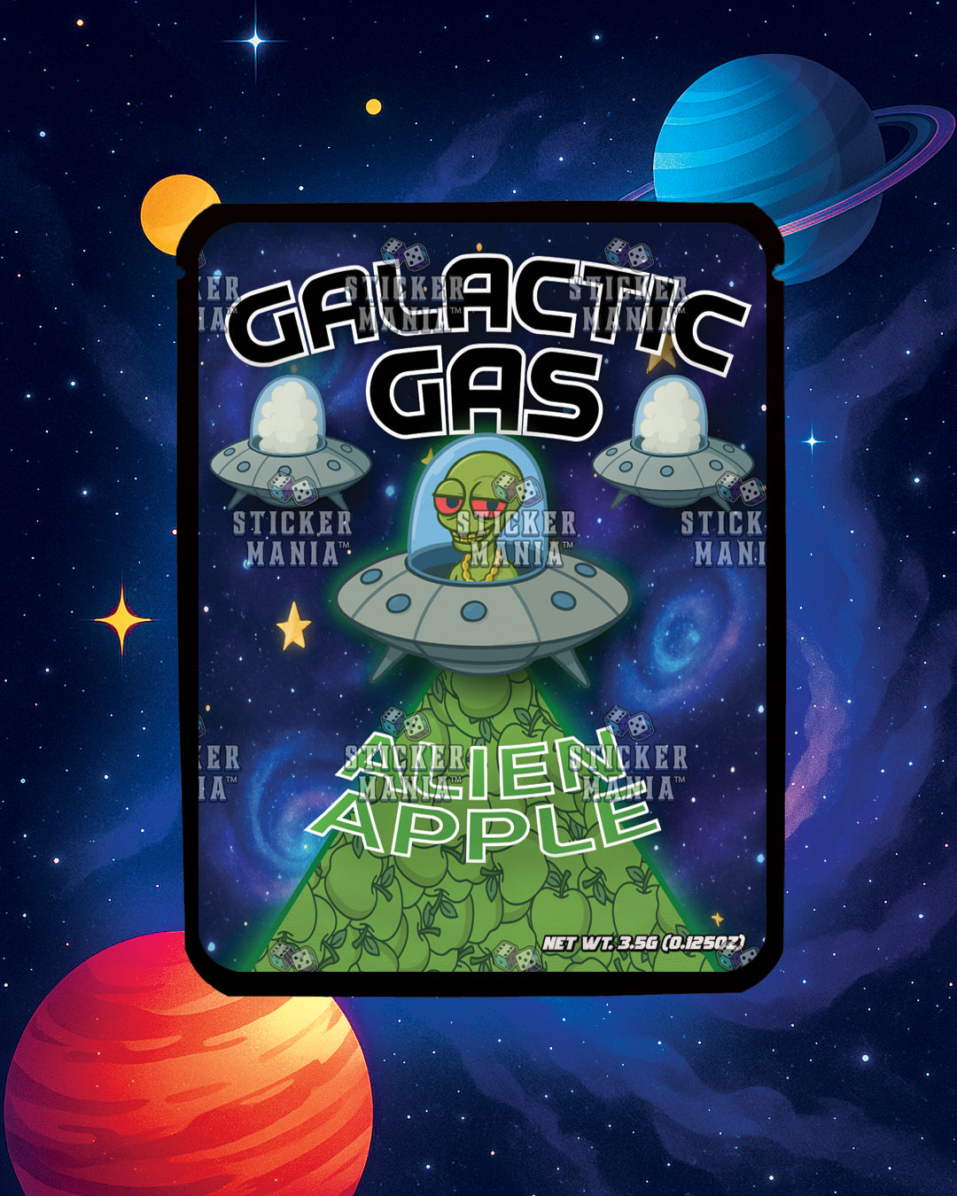 Galactic Gas Alien Apple | Pre-Made Sticker Bag | 3.5g