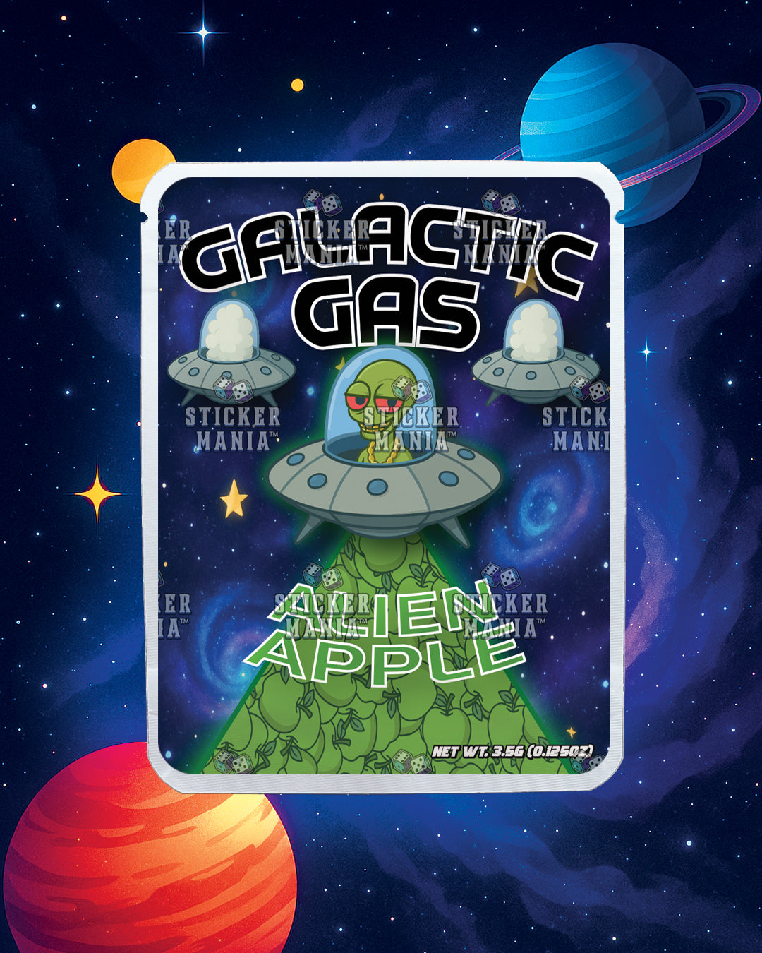 Galactic Gas Alien Apple | Pre-Made Sticker Bag | 3.5g