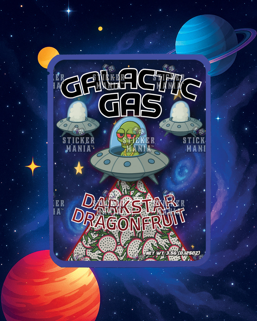 Galactic Gas Dark Star Dragonfruit | Pre-Made Sticker Bag | 3.5g