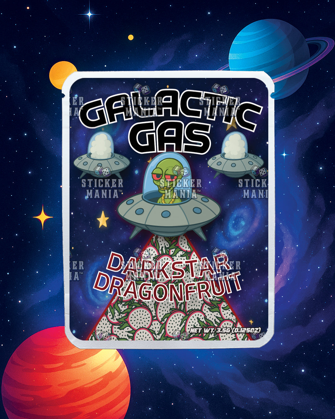 Galactic Gas Dark Star Dragonfruit | Pre-Made Sticker Bag | 3.5g