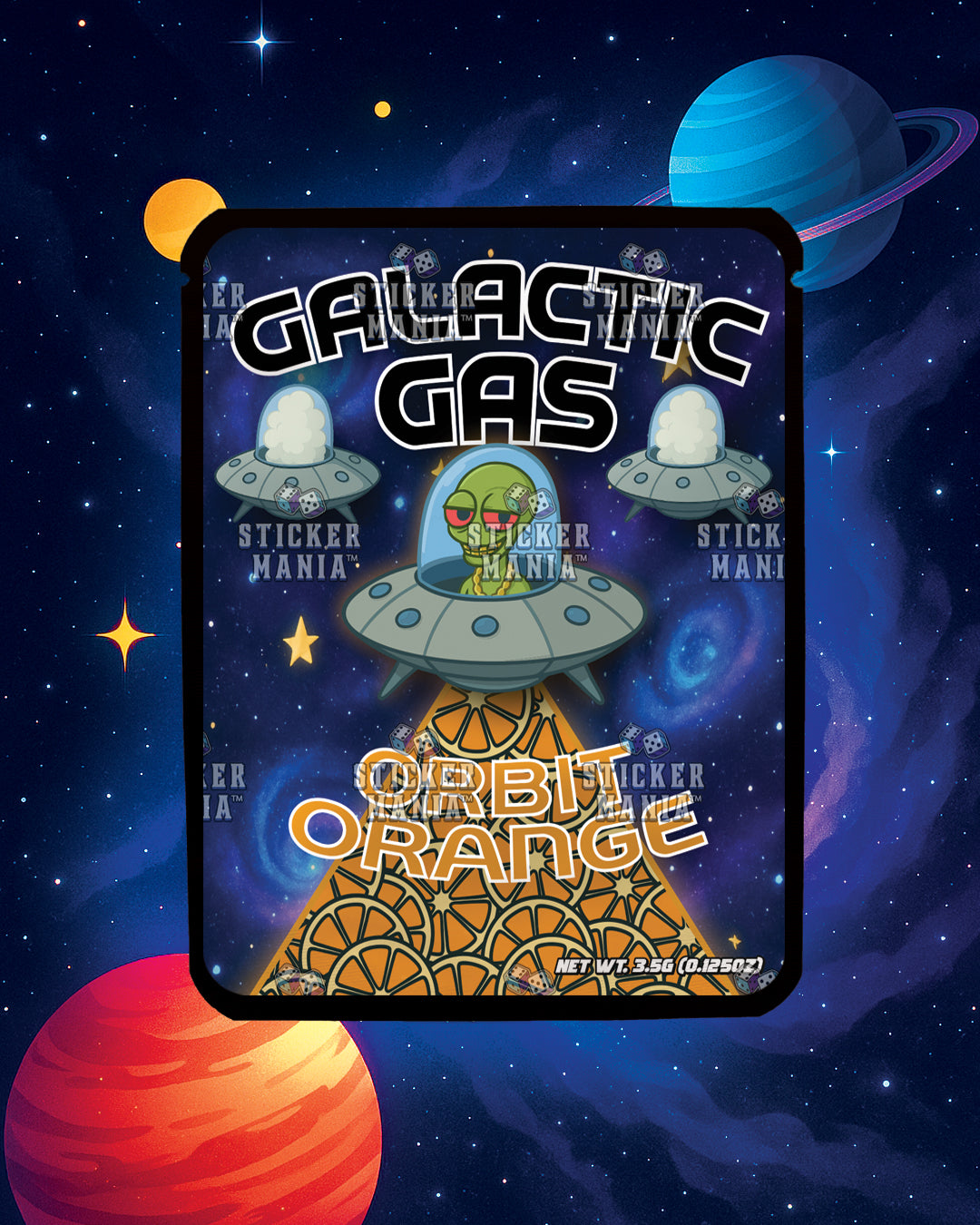 Galactic Gas Orbit Orange | Pre-Made Sticker Bag | 3.5g