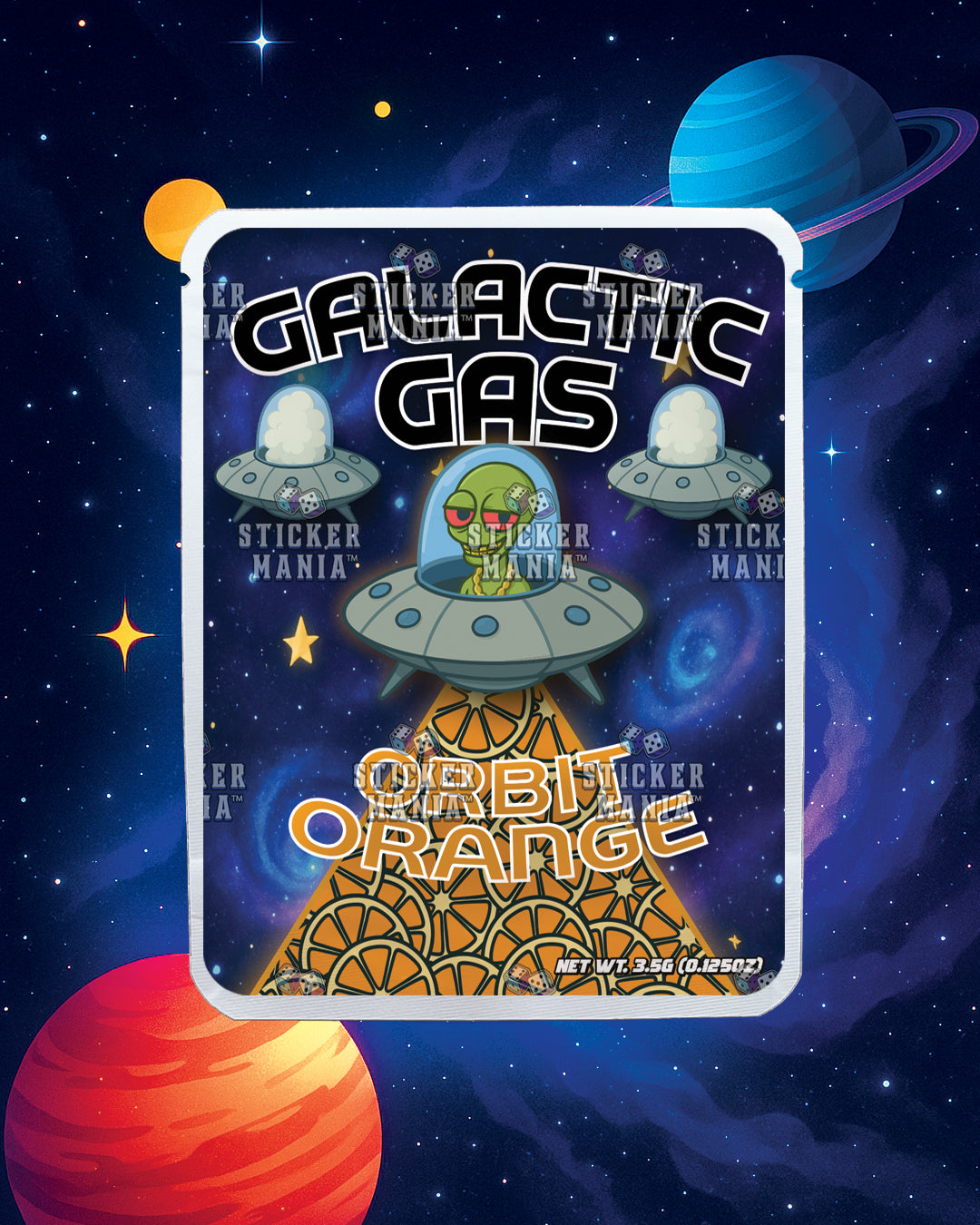Galactic Gas Orbit Orange | Pre-Made Sticker Bag | 3.5g