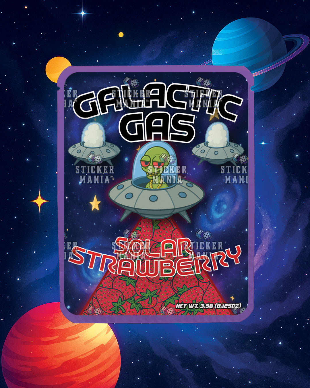 Galactic Gas Solar Strawberry | Pre-Made Sticker Bag | 3.5g