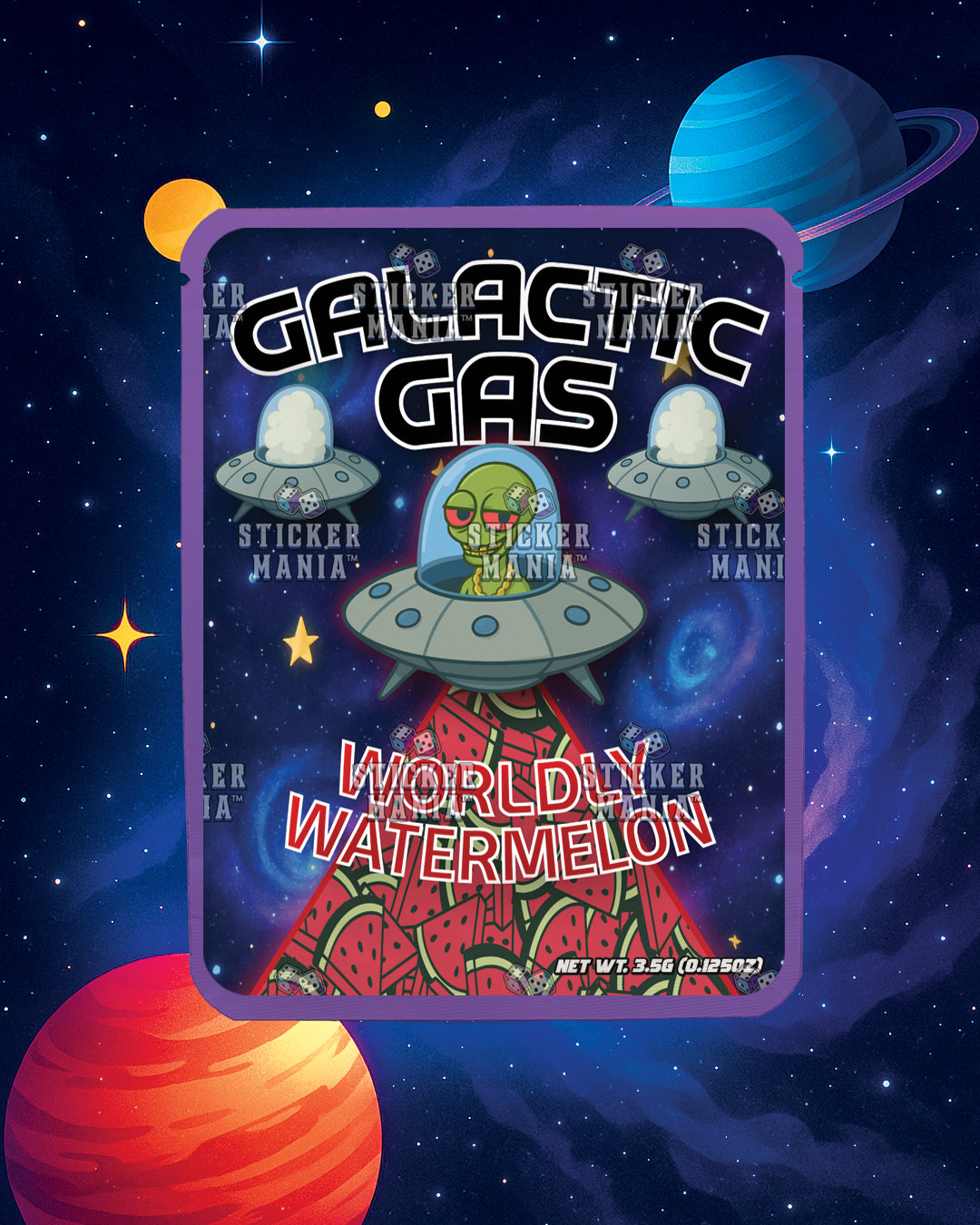 Galactic Gas Worldly Watermelon | Pre-Made Sticker Bag | 3.5g