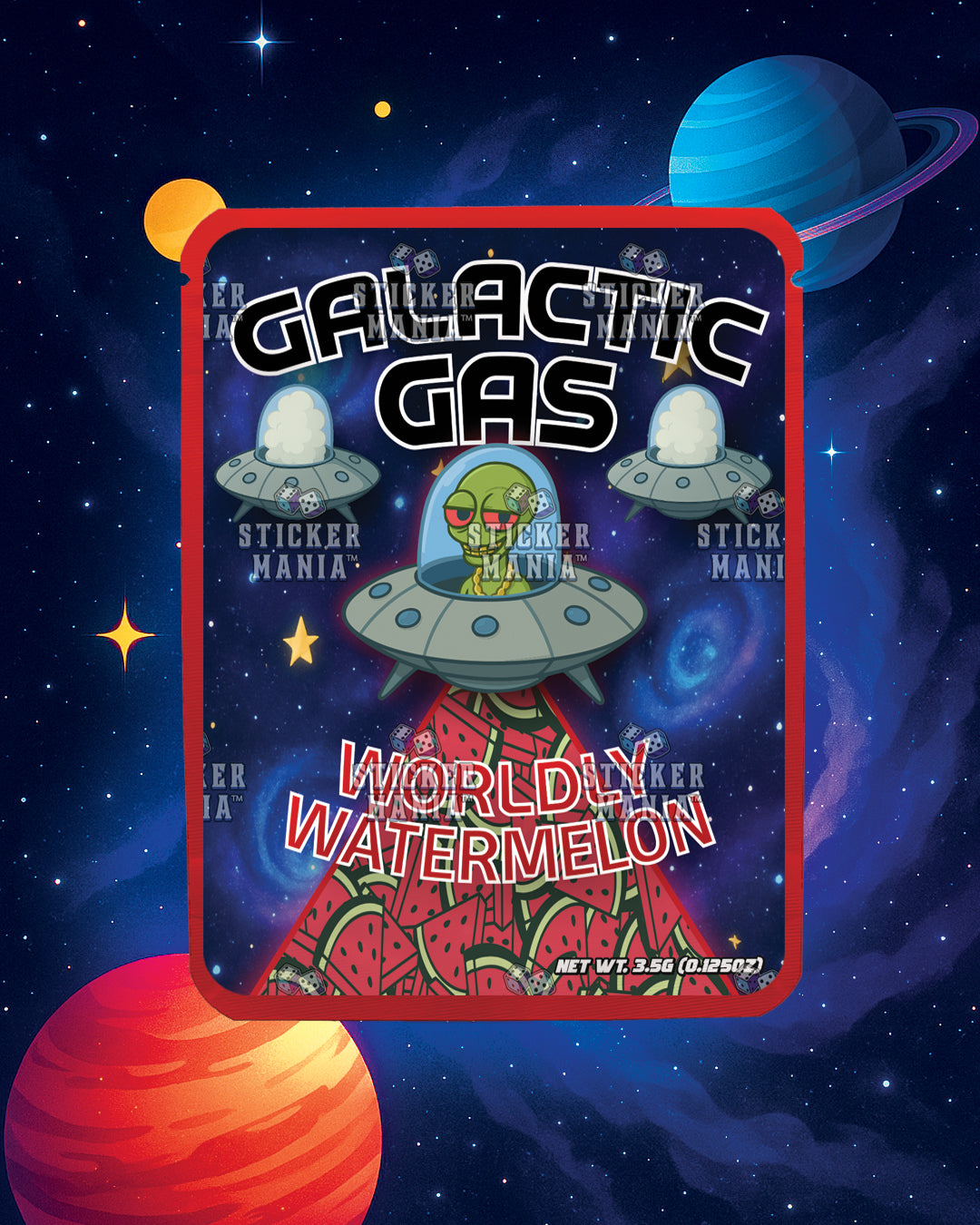 Galactic Gas Worldly Watermelon | Pre-Made Sticker Bag | 3.5g