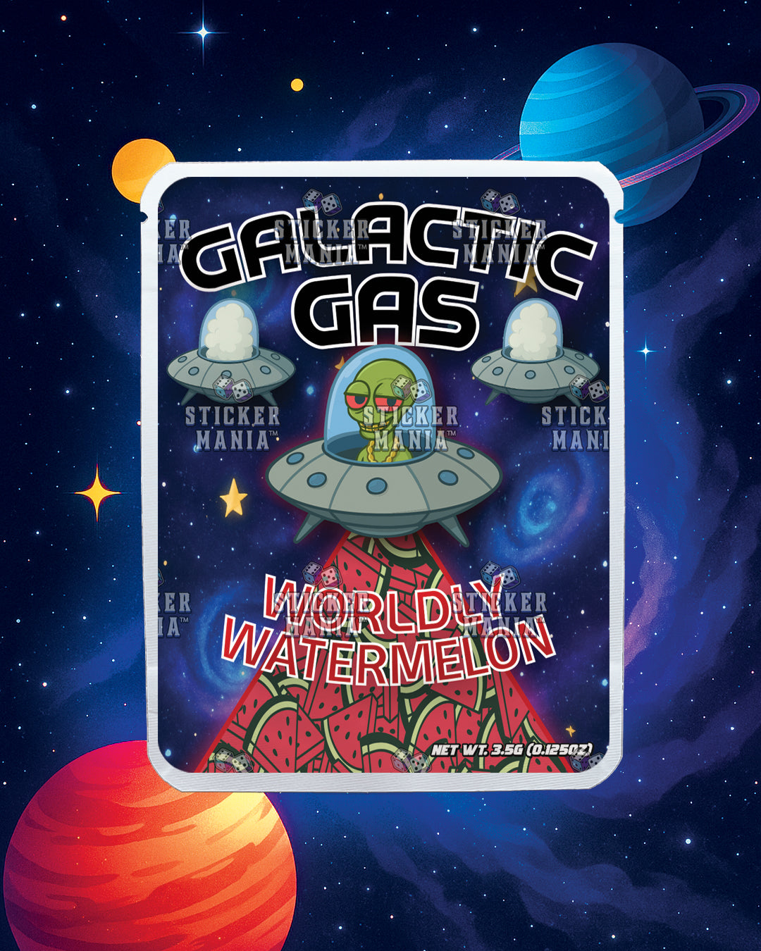 Galactic Gas Worldly Watermelon | Pre-Made Sticker Bag | 3.5g