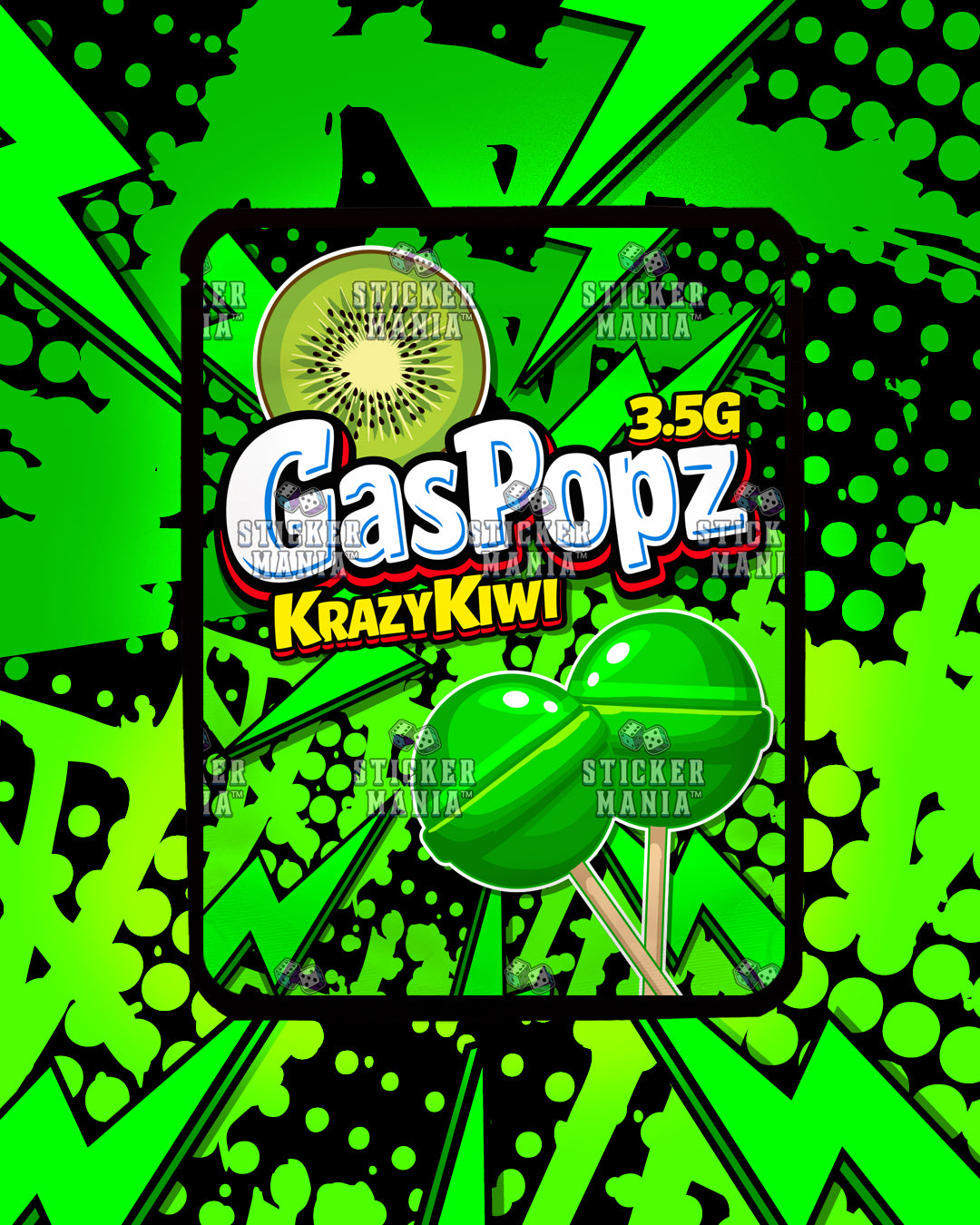 Gas Popz Krazy Kiwi | Pre-Made Sticker Bag | 3.5g