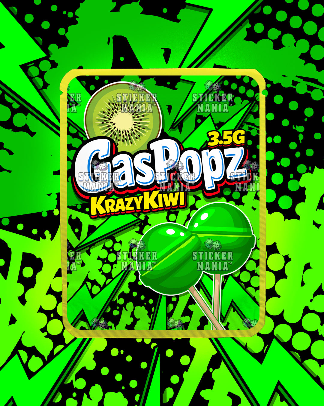 Gas Popz Krazy Kiwi | Pre-Made Sticker Bag | 3.5g