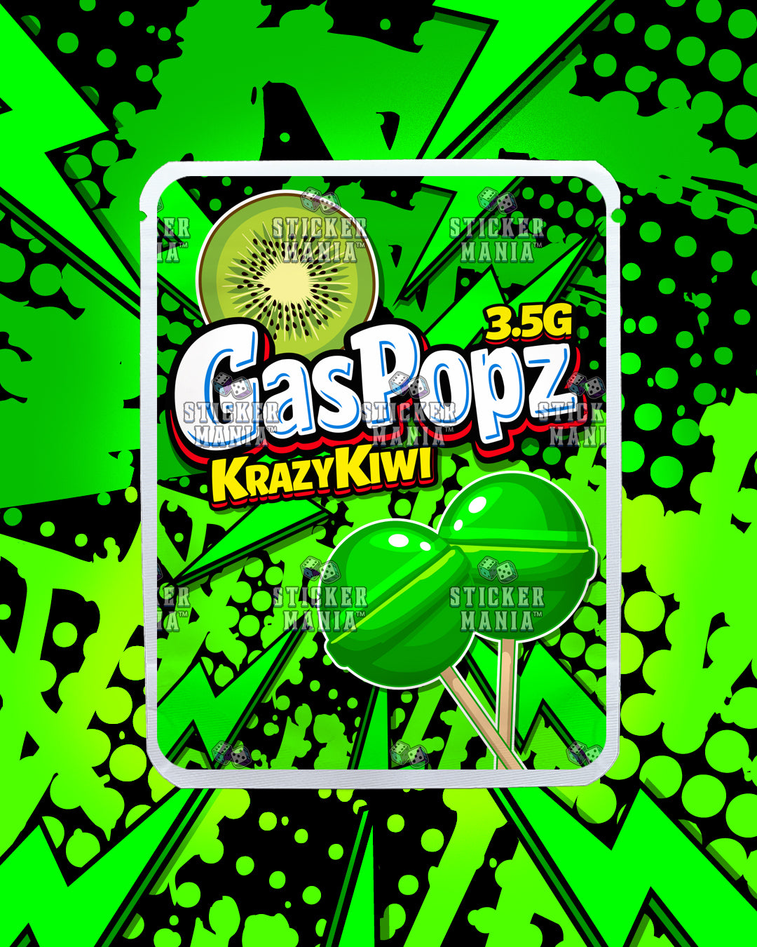 Gas Popz Krazy Kiwi | Pre-Made Sticker Bag | 3.5g