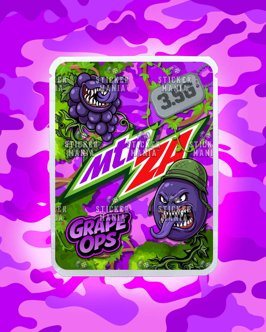 Mtn Za Grape Ops | Pre-Made Sticker Bag | 3.5g