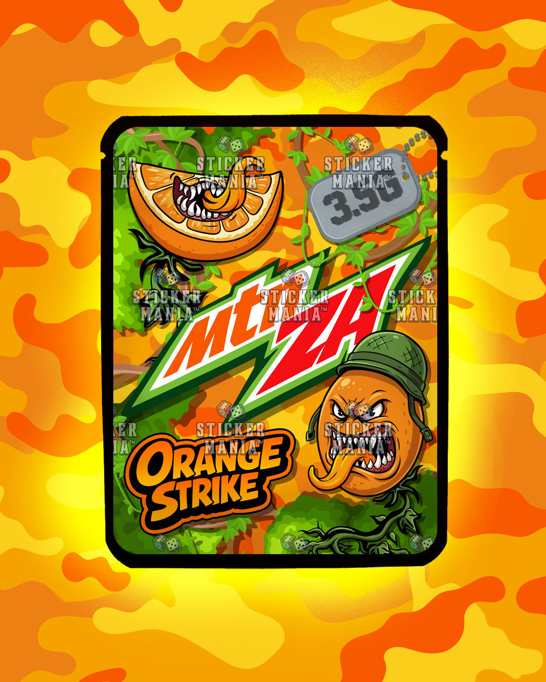 Mtn Za Orange Strike | Pre-Made Sticker Bag | 3.5g