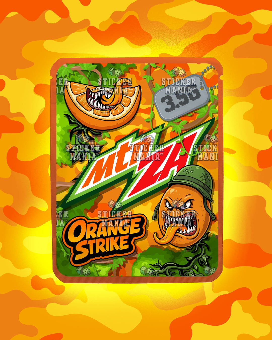 Mtn Za Orange Strike | Pre-Made Sticker Bag | 3.5g